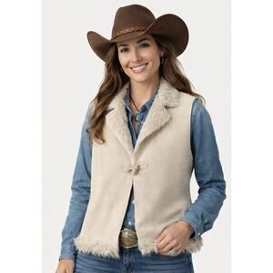 Montana Co Clothing Company Faux Fur collar Suede Vest Cowgirl Western Size M